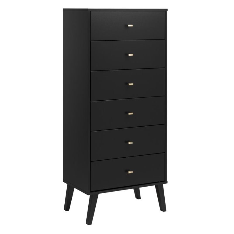 prepac milo mid century modern tall 6 drawer chest in ...