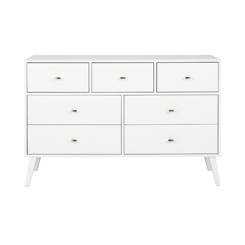Prepac Milo Mid Century Modern 7 Drawer Dresser in White