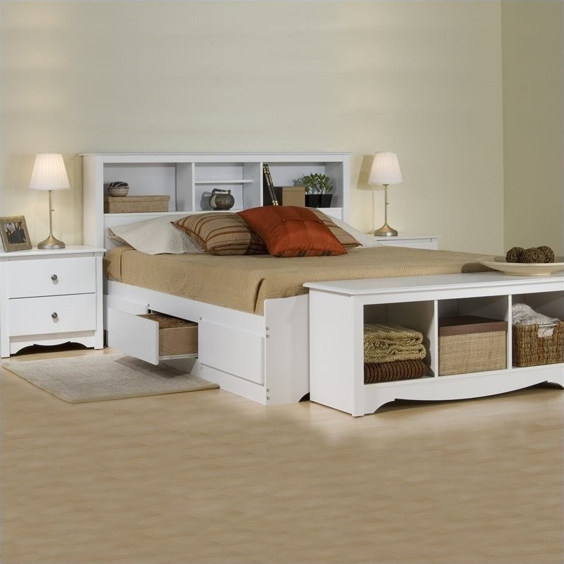 Prepac Monterey White Queen Wood, Prepac Monterey Cherry Queen Bookcase Platform Storage Bed