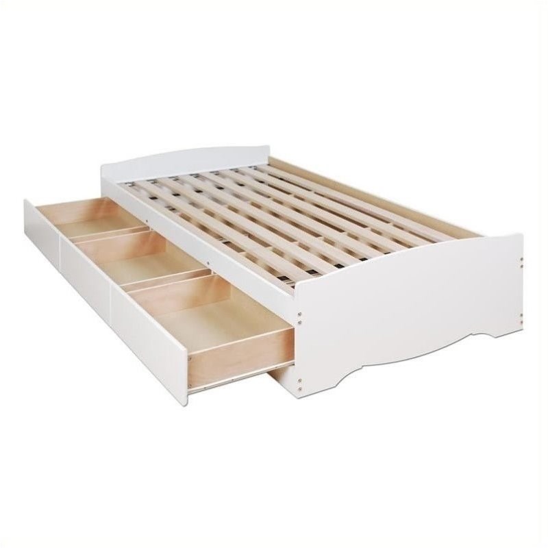 Prepac Monterey White Twin Wood Platform Storage Bed 3 Piece Bedroom Set