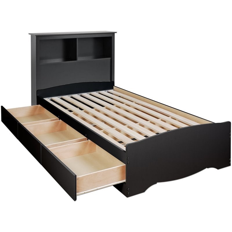 Prepac Sonoma Wooden Twin Xl Bookcase, Black Twin Storage Bed With Bookcase Headboard