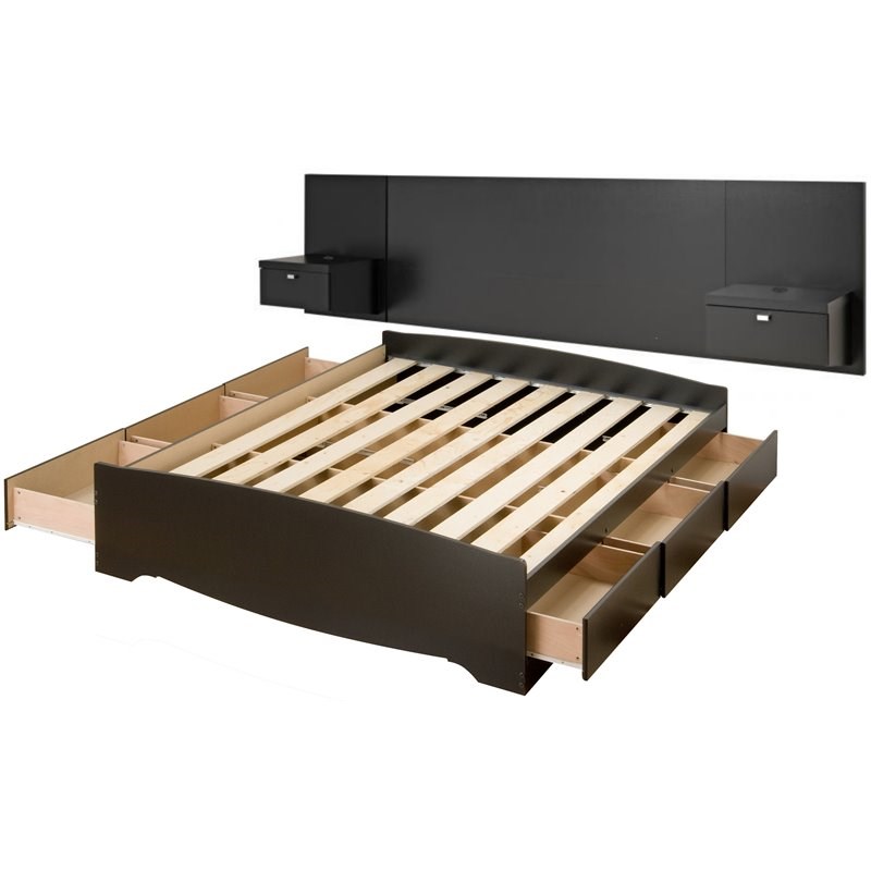 Prepac Series 9 Wooden Queen Storage, California King Bed Frame With Headboard And Storage Unit