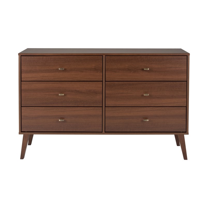 Prepac Milo 6 Drawer Mid Century Modern Dresser in Cherry | Homesquare