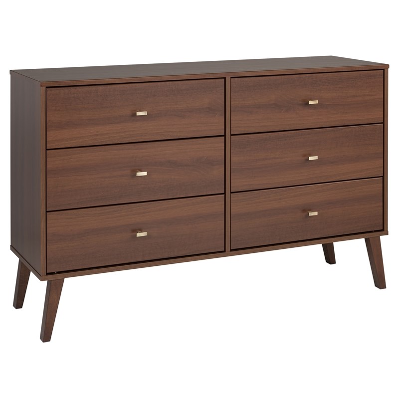 Prepac Milo 6 Drawer Mid Century Modern Dresser in Cherry | Homesquare