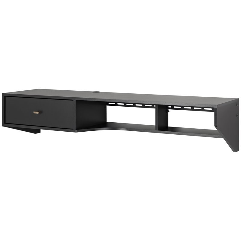 Prepac Modern Wooden Floating Desk with Drawer in Black Homesquare