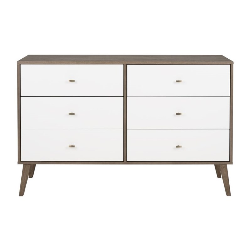 Prepac Milo Mid Century Modern 6-Drawer Dresser-Drifted Gray and White