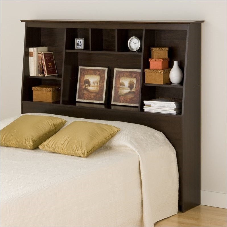 Prepac Manhattan Tall Queen Bookcase Platform Storage Bed in Espresso Finish