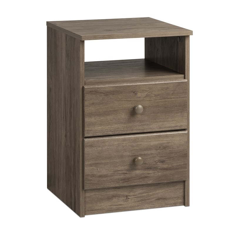 Prepac Astrid Drifted Gray Engineered Wood 2-Drawer Nightstand with Open Shelf