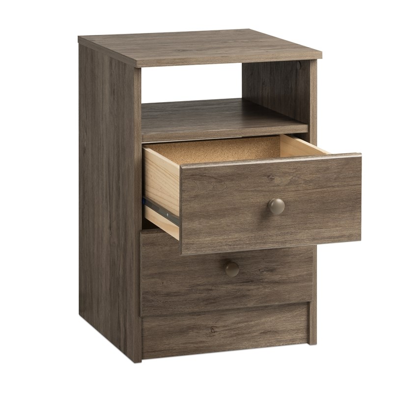 Prepac Astrid Drifted Gray Engineered Wood 2-Drawer Nightstand with Open Shelf
