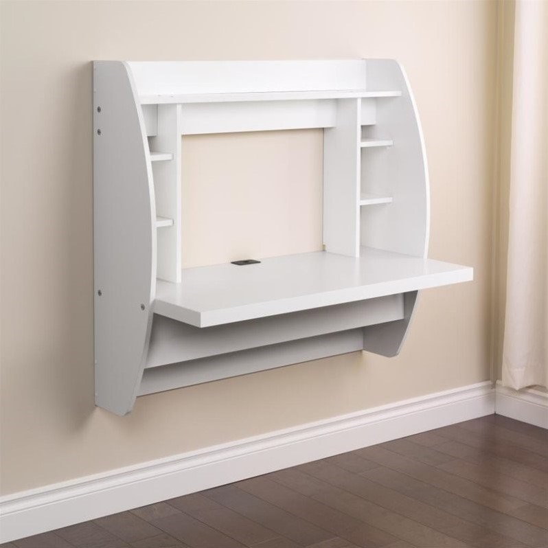 Prepac White Floating Computer Desk with Storage Homesquare