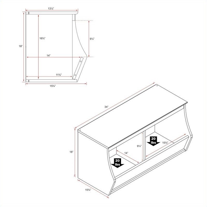 Prepac Monterey Stackable 2-Bin Storage Cubby in White