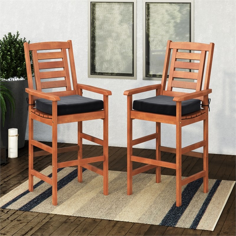 CorLiving Miramar Natural Wood Outdoor Bar Height Chairs - Set of 2