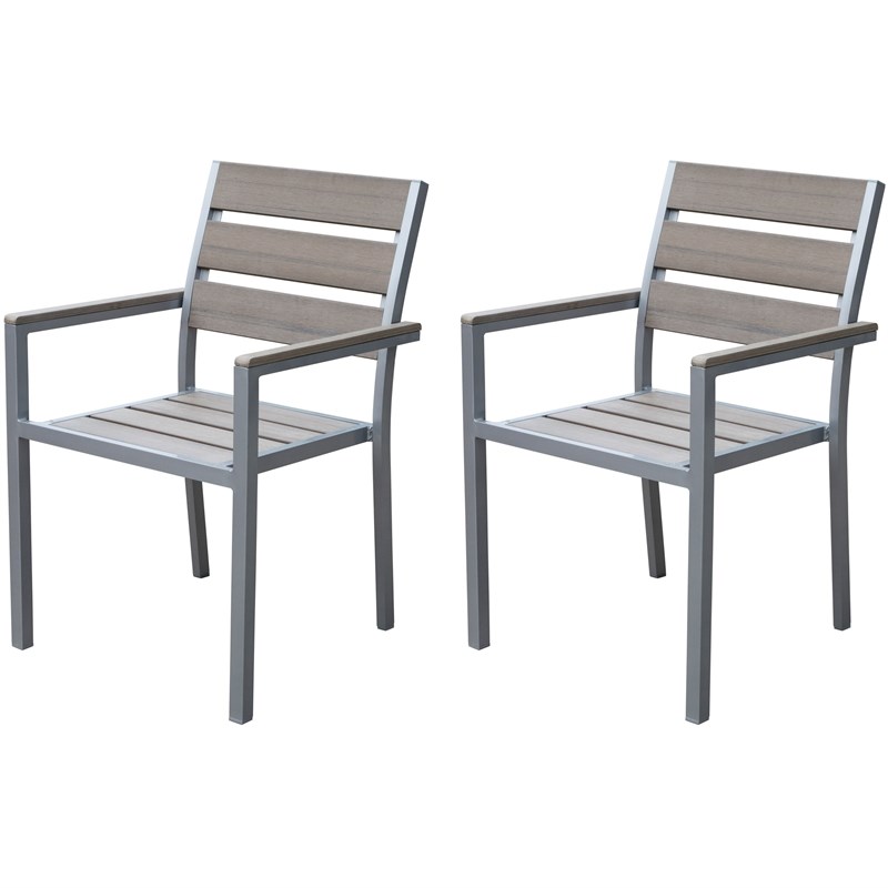 CorLiving Metal Patio Dining Chair in Sun Bleached Gray (Set of 2)