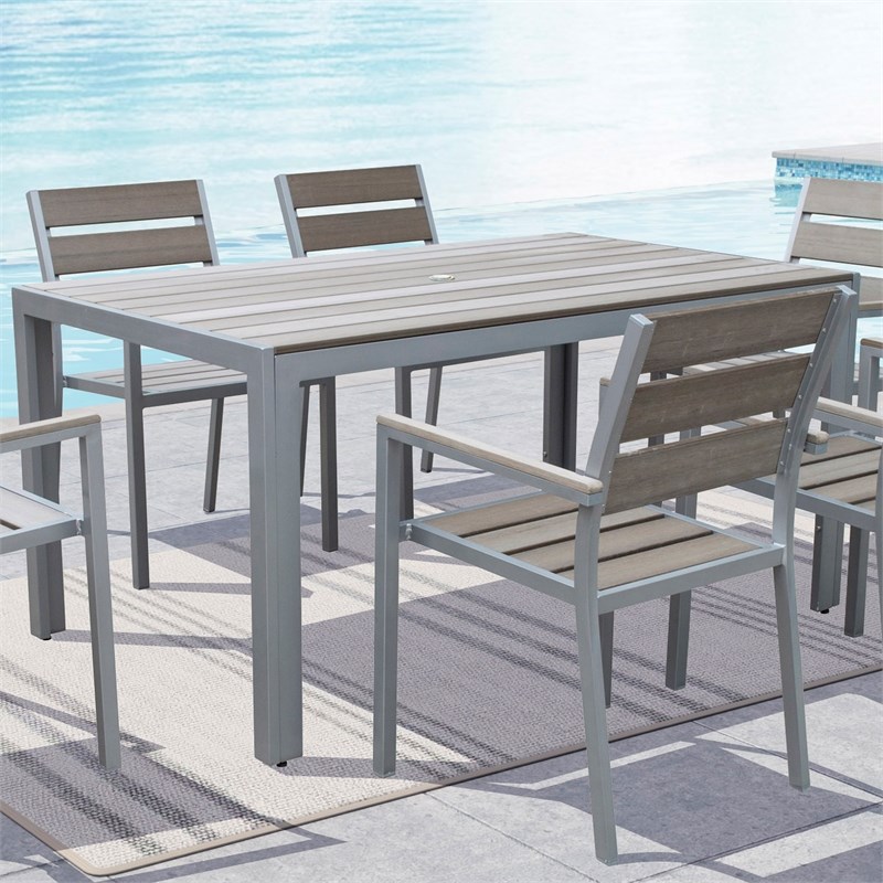 CorLiving Metal Patio Dining Table in Sun Bleached Gray