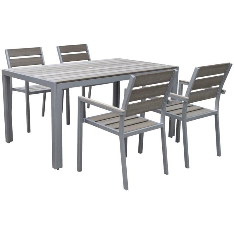 CorLiving 5 Piece Patio Dining Set in Sun Bleached Gray