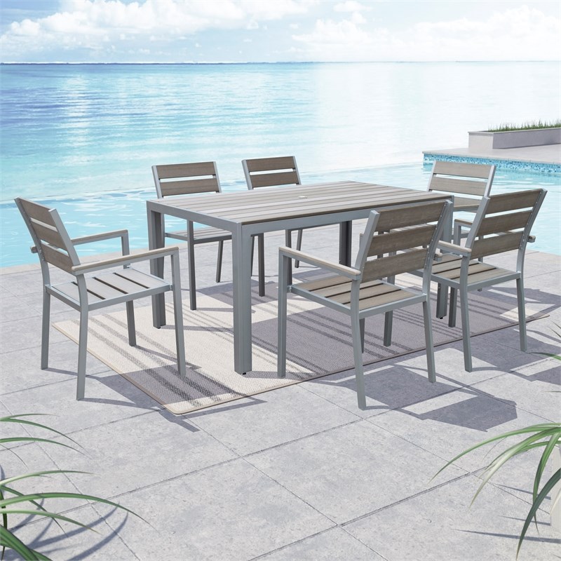 CorLiving 7 Piece Patio Dining Set in Sun Bleached Gray