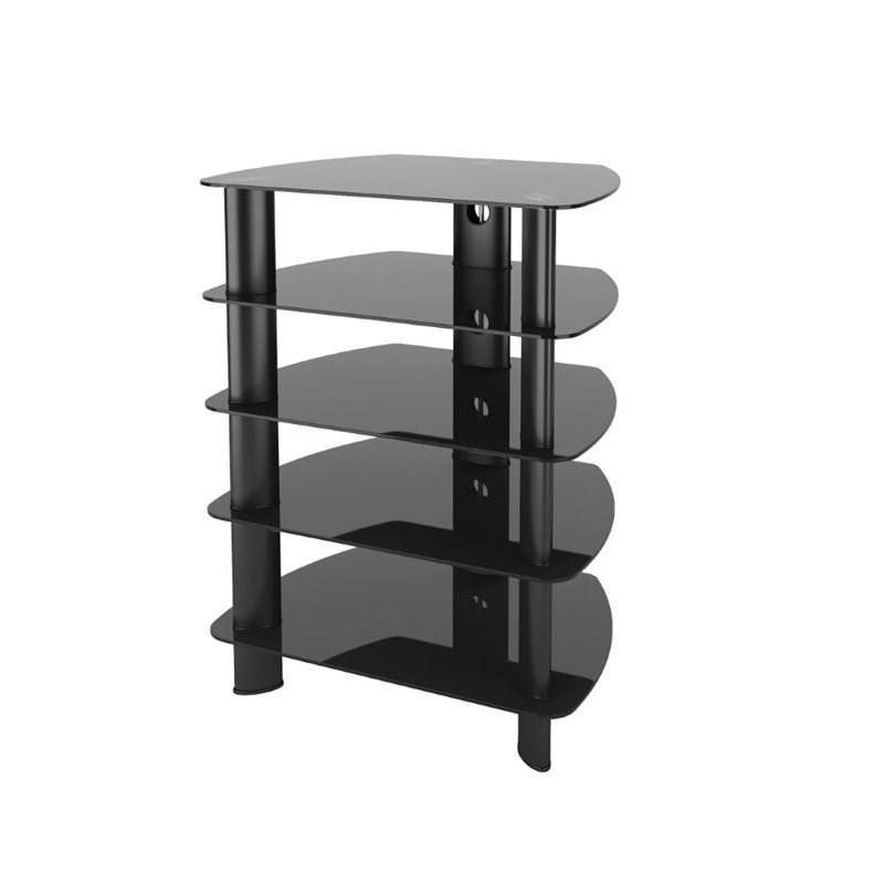 CorLiving Laguna Glass and Satin Black Metal Component Stand