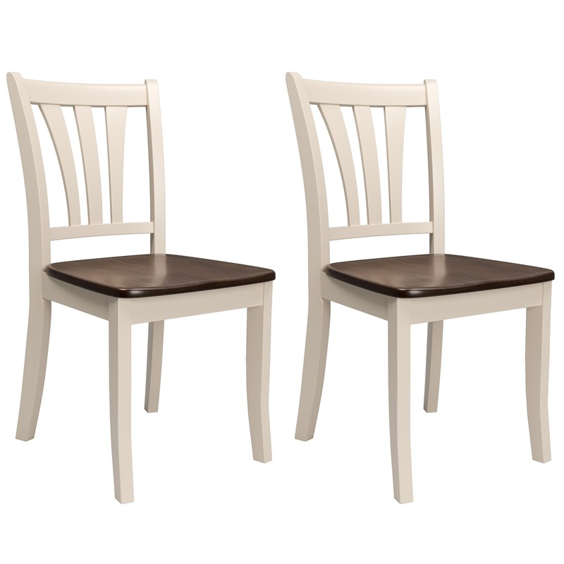 Corliving Dillon Dining Chair in Cream and Dark Brown Stained Wood (Set of 2)