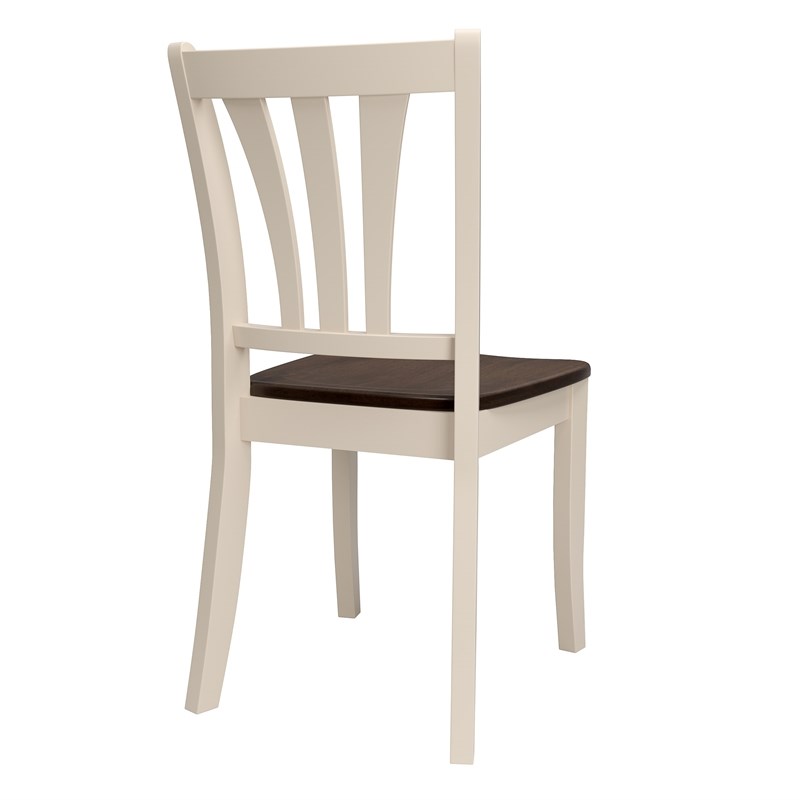 Corliving Dillon Dining Chair in Cream and Dark Brown Stained Wood (Set of 2)