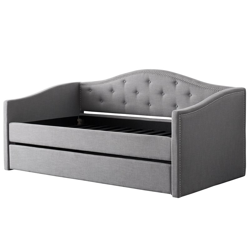 CorLiving Fairfield Light Gray Tufted Fabric Day Bed with Trundle