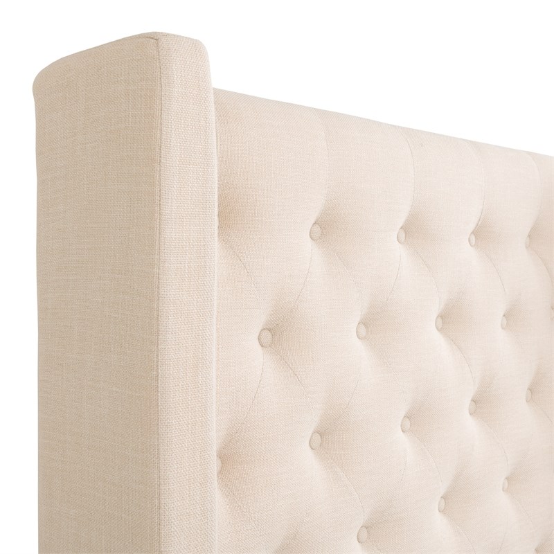 CorLiving Fairfield Cream Fabric Panel Bed with Wings - King