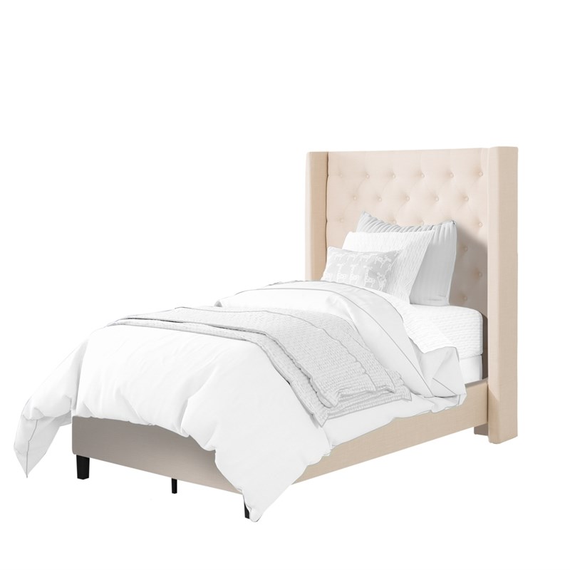 CorLiving Fairfield Twin Fabric Panel Bed with Wings in Cream