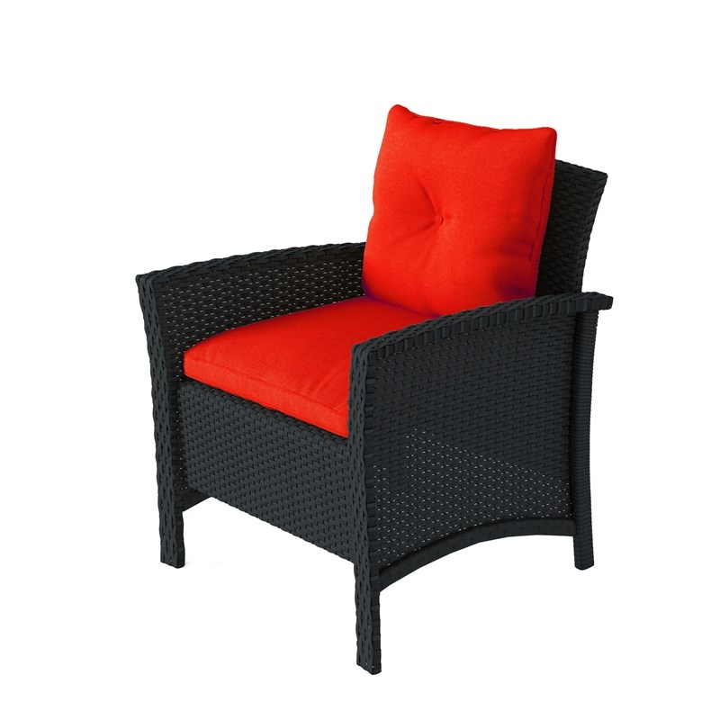 CorLiving Cascade Wicker/Rattan Patio Set with Red Cushions 4pc