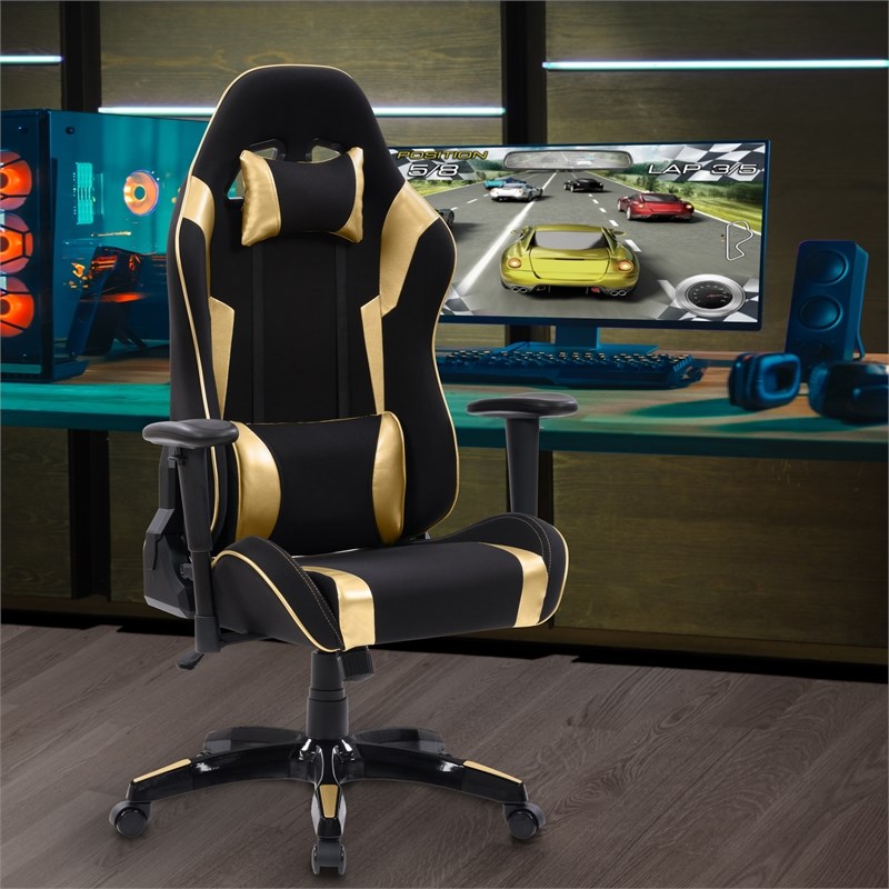 CorLiving High Back Ergonomic Gaming Chair - Black and Gold
