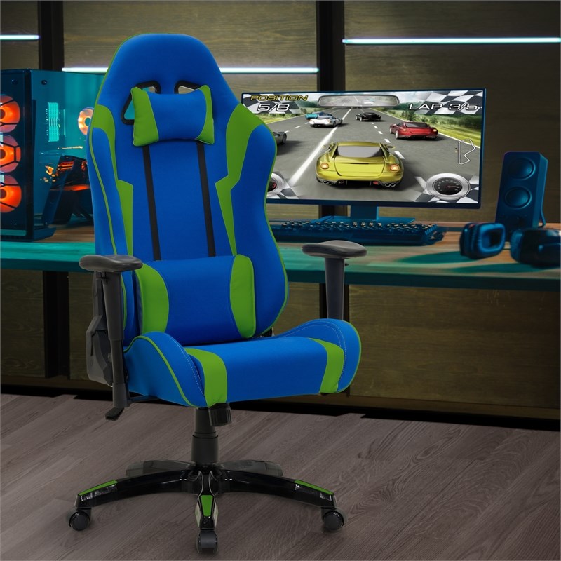 CorLiving High Back Ergonomic Gaming Chair - Blue and Green