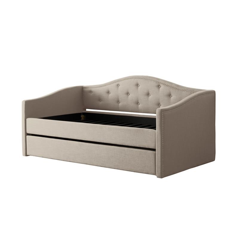 CorLiving Fairfield Beige Tufted Fabric Day Bed with Trundle
