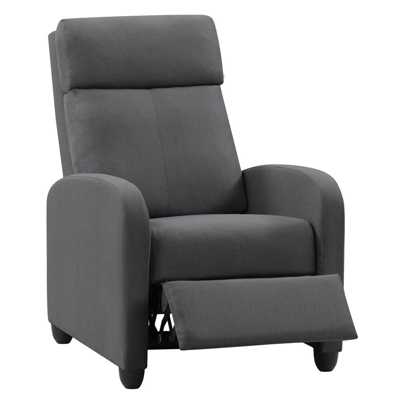 corliving dark gray fabric recliner chair with extending foot rest