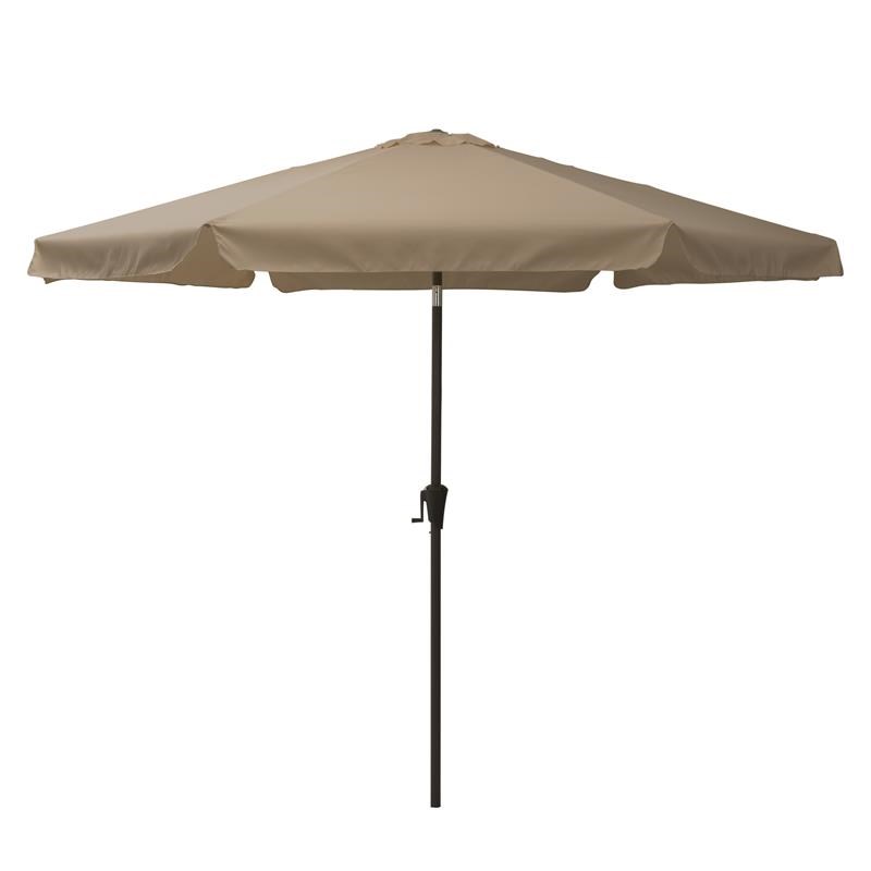 CorLiving 10ft Round Tilting Sandy Brown Fabric Patio Umbrella and Round Base