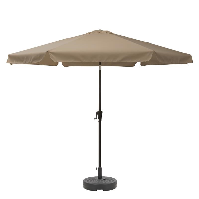 CorLiving 10ft Round Tilting Sandy Brown Fabric Patio Umbrella and Round Base