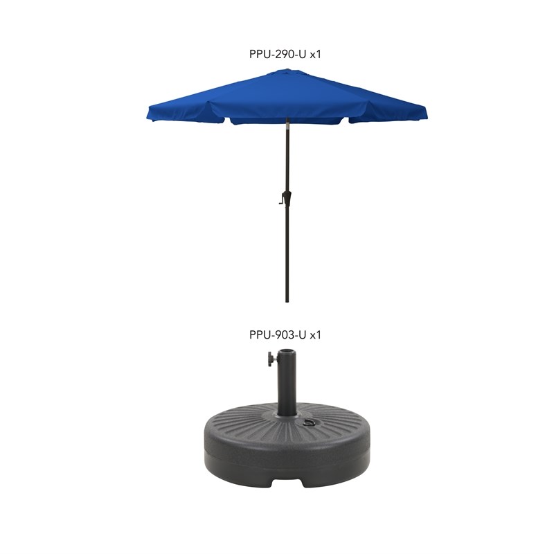 CorLiving 10ft Round Tilting Cobalt Blue Fabric Patio Umbrella and Round Base