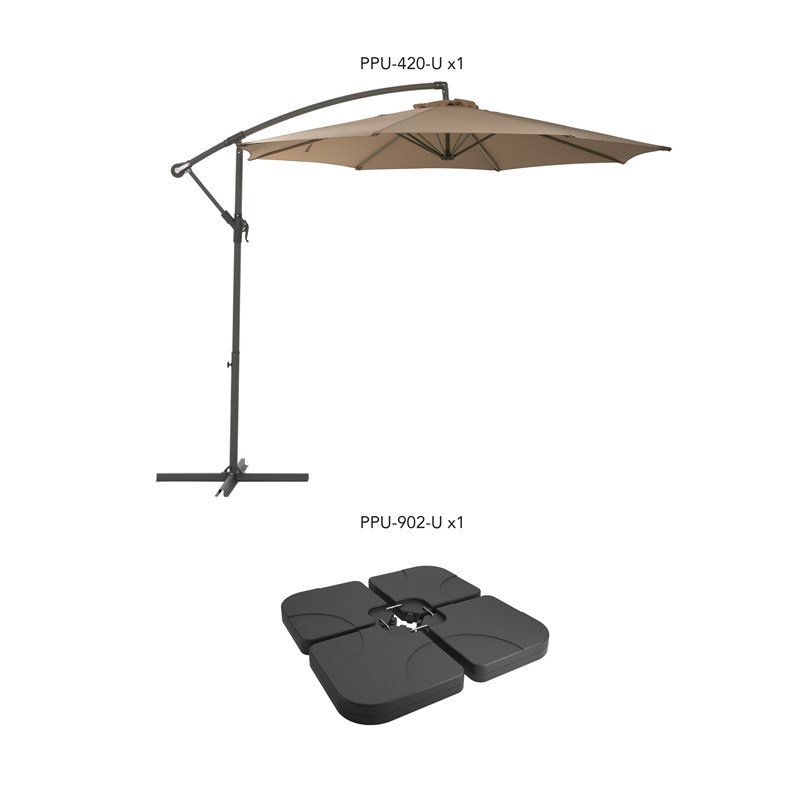 CorLiving 9.5ft Offset Sandy Brown Fabric Patio Umbrella and Base Weight