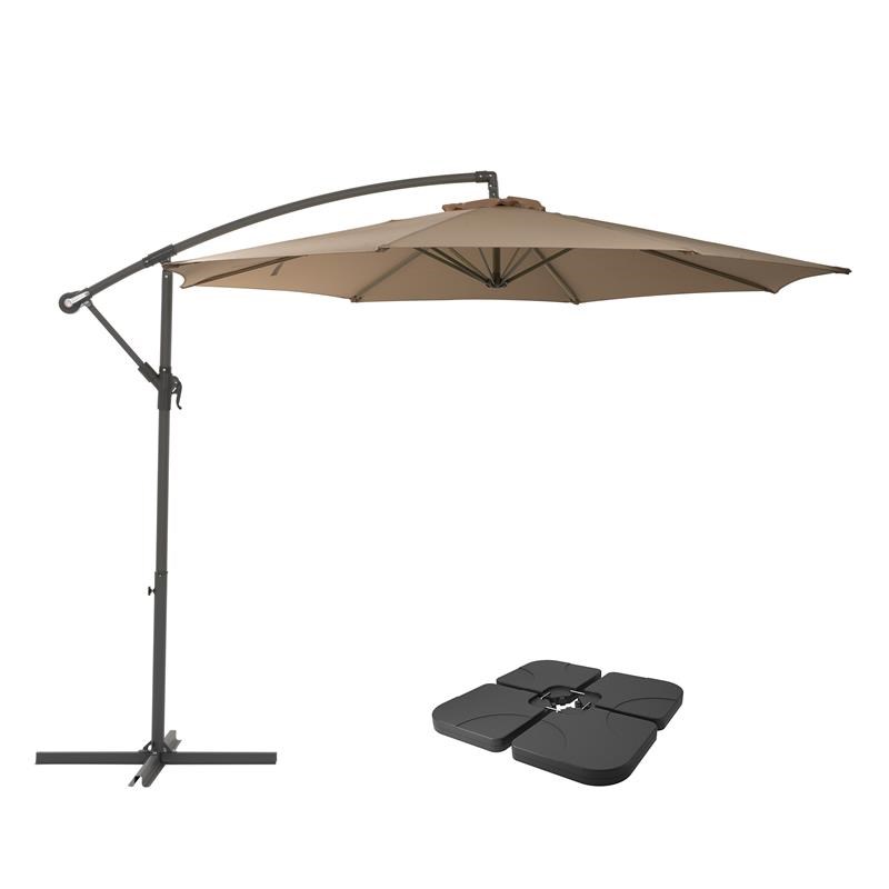 CorLiving 9.5ft Offset Sandy Brown Fabric Patio Umbrella and Base Weight