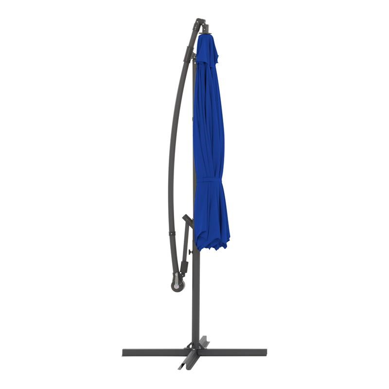 CorLiving 9.5ft Offset Cobalt Blue Fabric Patio Umbrella and Base Weight