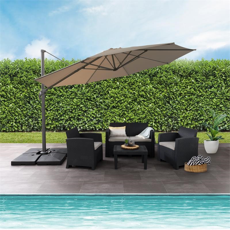 CorLiving 11.5ft Offset Sandy Brown Fabric Patio Umbrella and Base