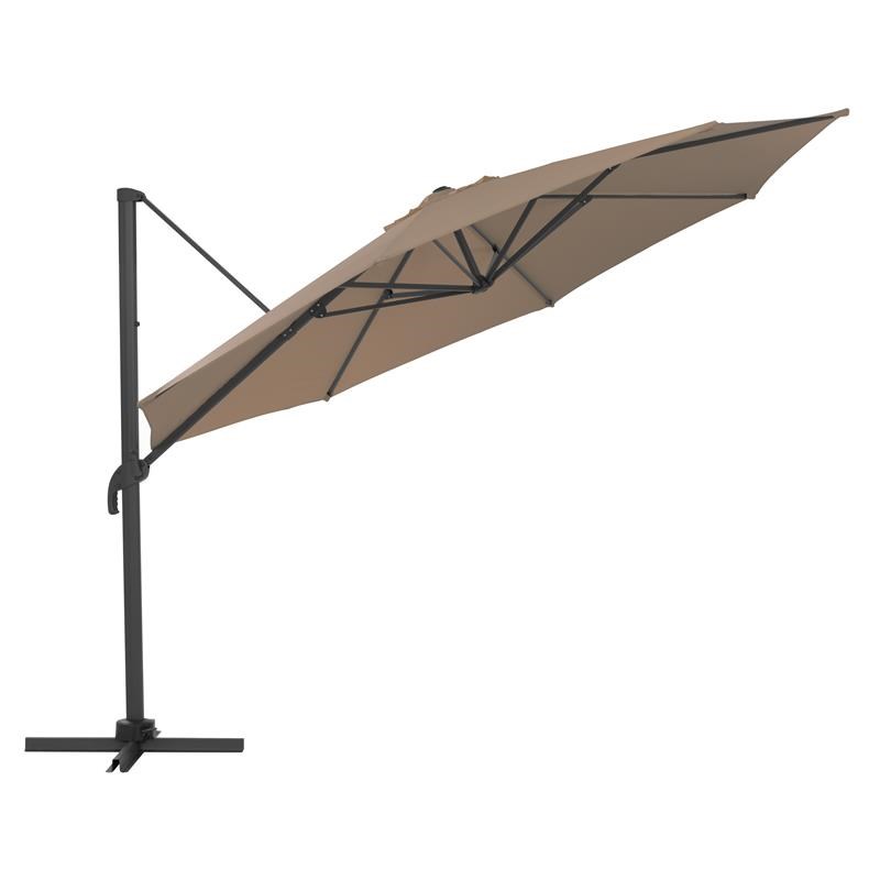 CorLiving 11.5ft Offset Sandy Brown Fabric Patio Umbrella and Base