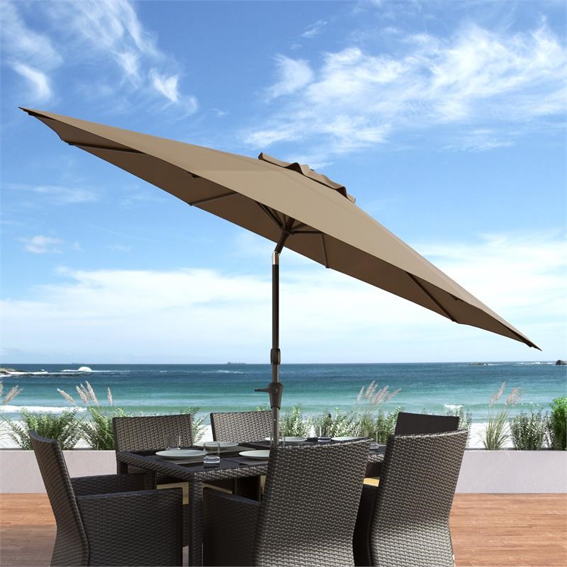 CorLiving 10ft Wind Resistant Tilting Sandy Brown Fabric Patio Umbrella and Base