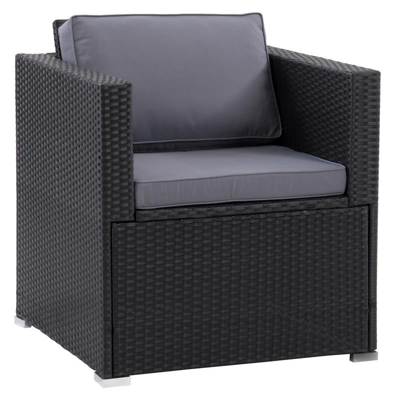 CorLiving Patio Sectional Armchair - Black with Gray Fabric Cushions