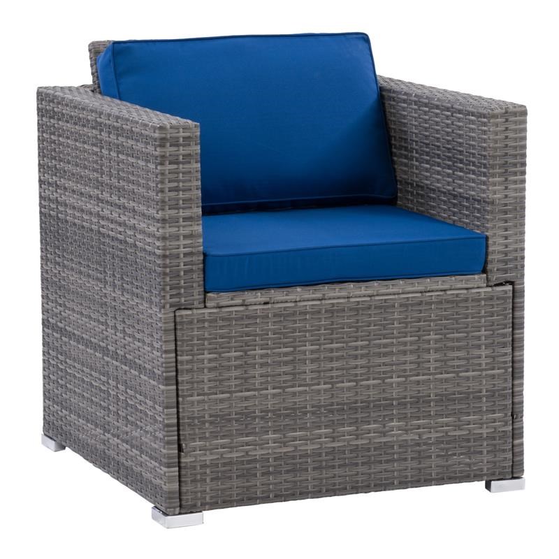 CorLiving Patio Sectional Armchair - Grey with Oxford Blue Fabric Cushions