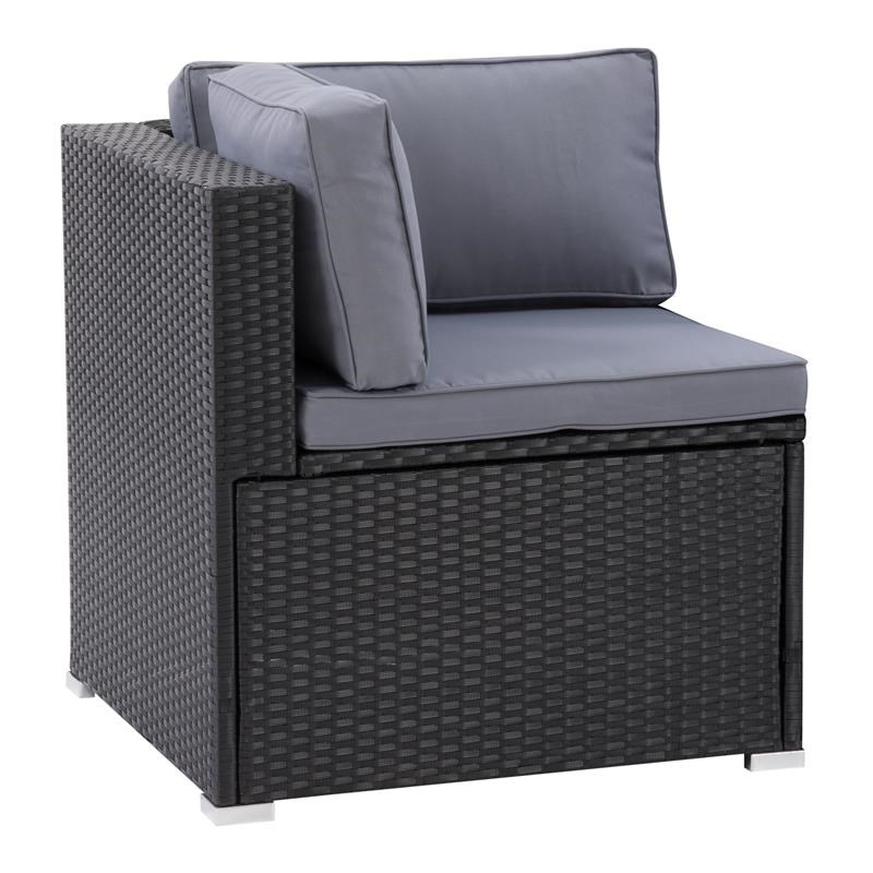 CorLiving Patio Sectional Corner Chair - Black with Gray Fabric Cushions