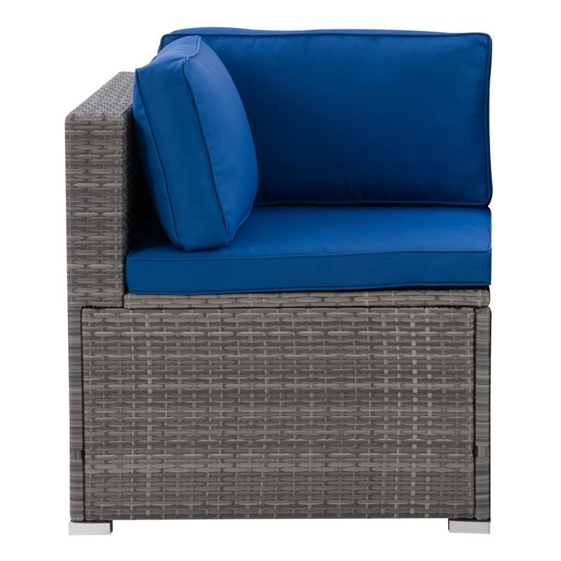 CorLiving Patio Sectional Corner Chair - Grey with Oxford Blue Fabric Cushions
