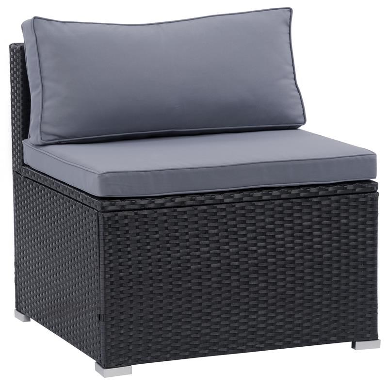 CorLiving Patio Sectional Middle Chair - Black with Gray Fabric Cushions