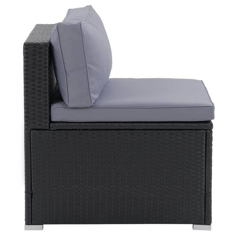 CorLiving Patio Sectional Middle Chair - Black with Gray Fabric Cushions