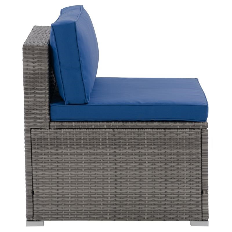 CorLiving Patio Sectional Middle Chair - Grey with Oxford Blue Fabric Cushions