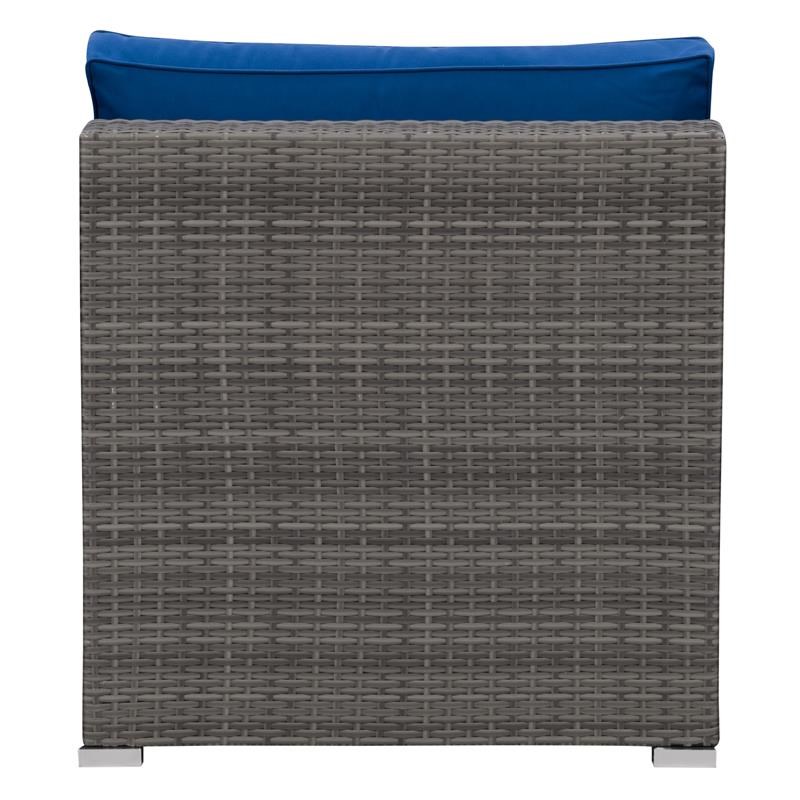 CorLiving Patio Sectional Middle Chair - Grey with Oxford Blue Fabric Cushions