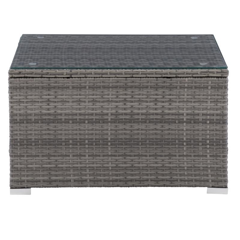 CorLiving Patio Square Glass Top Coffee Table in Blended Grey