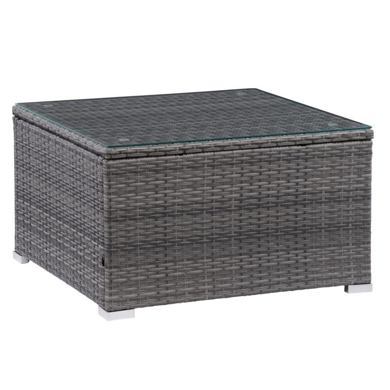 CorLiving Patio Square Glass Top Coffee Table in Blended Grey